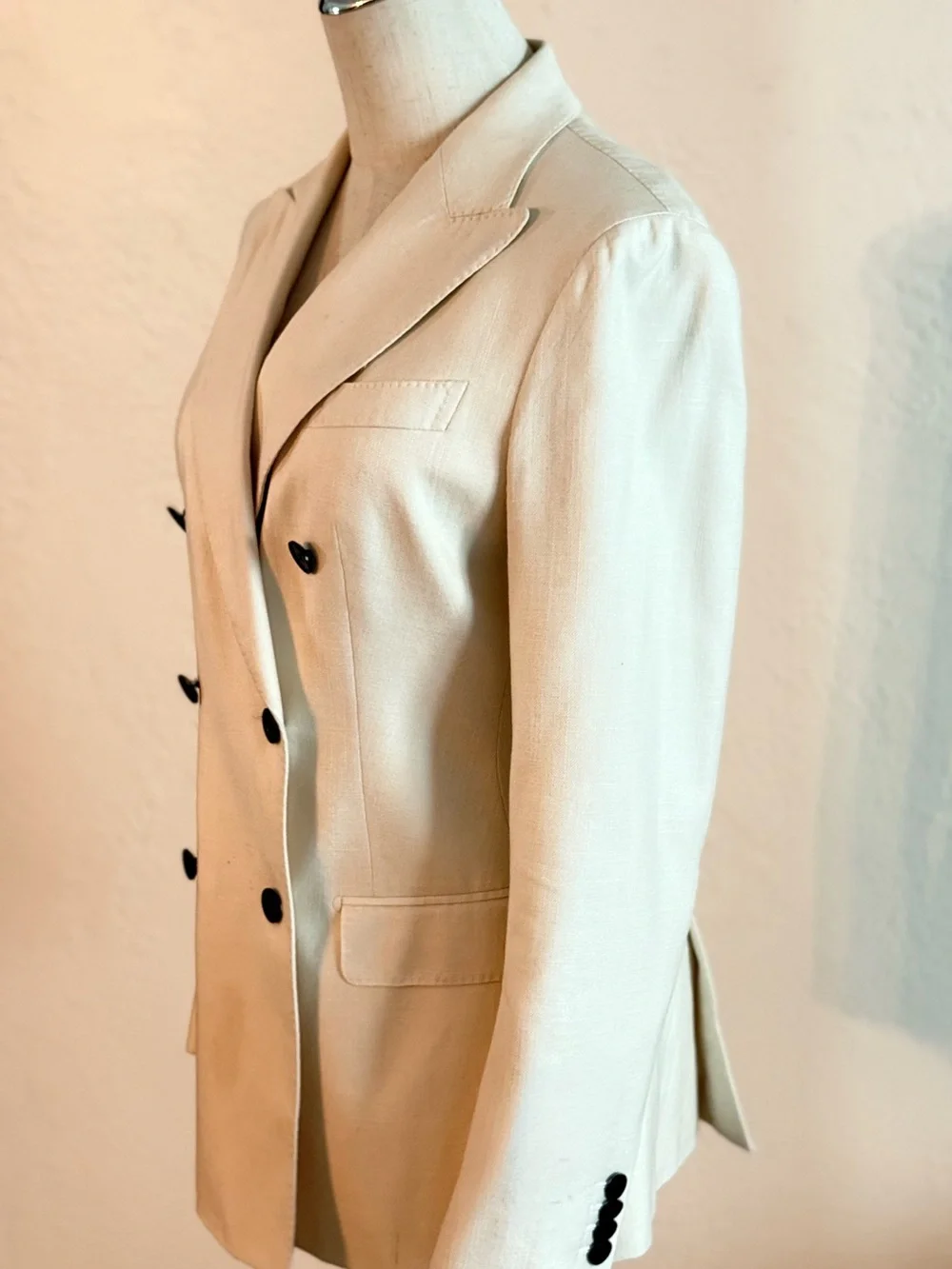 SUISTUDIO‎ Cameron Double Breasted Off White Silk Cotton Blazer Jacket Luxury 6